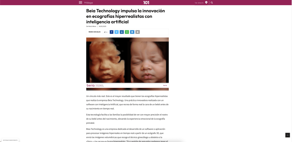 101TV destaca la innovación de Beia Technology en ecografías hiperrealistas mediante inteligencia artificial