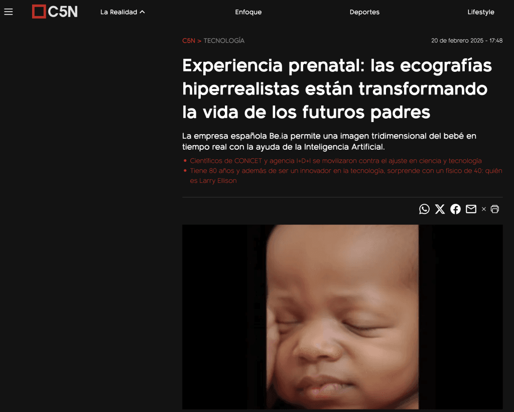 C5N destaca cómo las ecografías hiperrealistas de Beia están transformando la experiencia prenatal